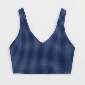 Aerie OFFLINE Mini Houndstooth V-Neck Longline Sports Bra in Royal Navy